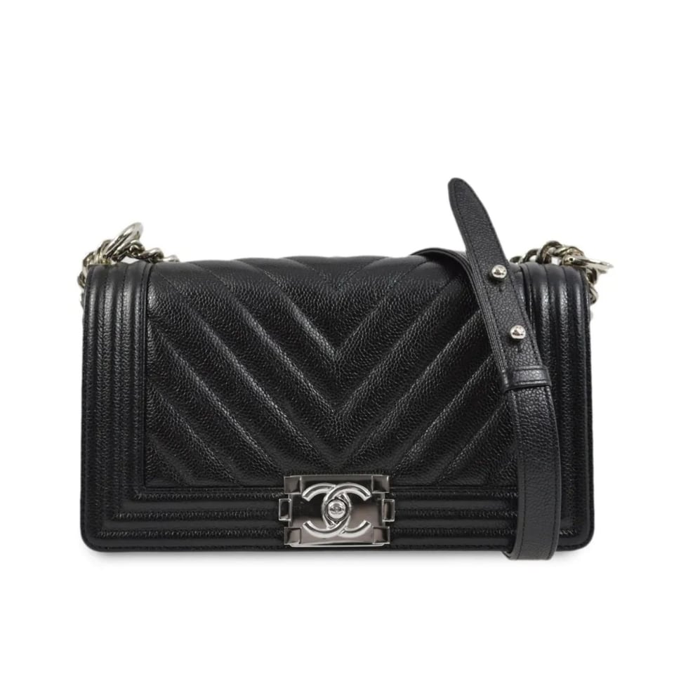 Chanel Boy Caviar Chevron Quilted Flap Bag Black 25Cm/9.8in view 2