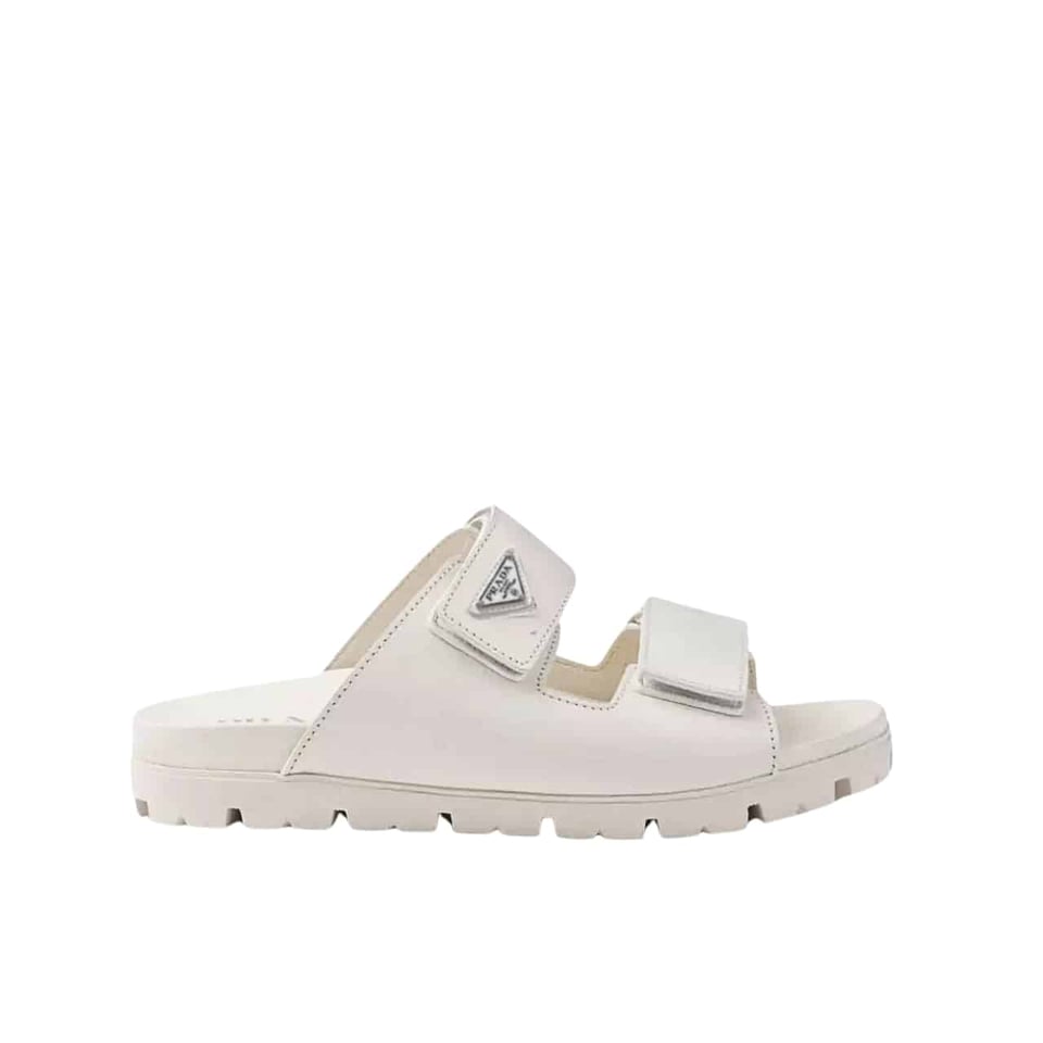 Prada Leather Strap Sandals White