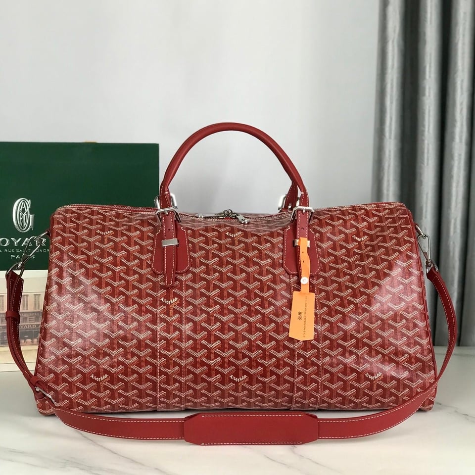 Goyard Boston 50 Bag Cm Red Goyardine Canvas And Calfskin Trim view 11