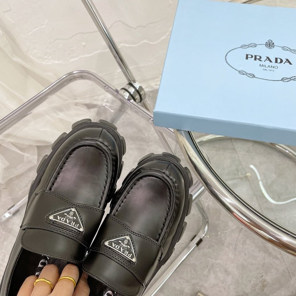 Prada Monolith Brushed Black Leather Loafers 2De129B4Lf0002 view 6