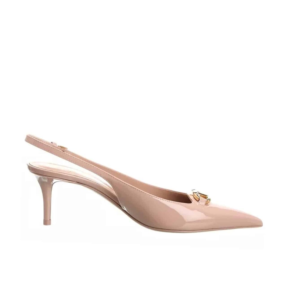 Valentino Vlogo The Bold Edition Slingback Pumps In Patent Leather 60Mm In Beige Rose view 2