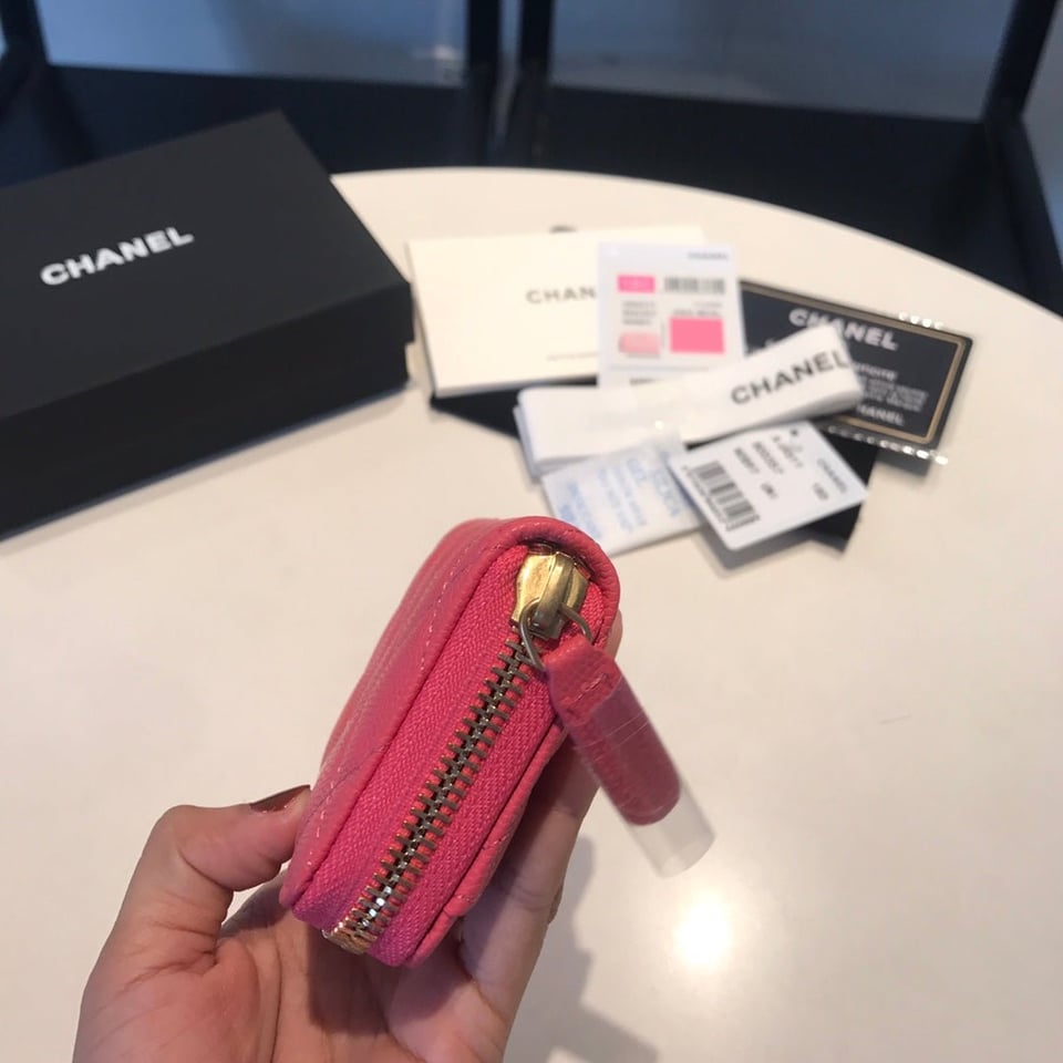 Chanel Zipped Caviar Purse 11 Red Pink Calfskin Gold Icon view 9