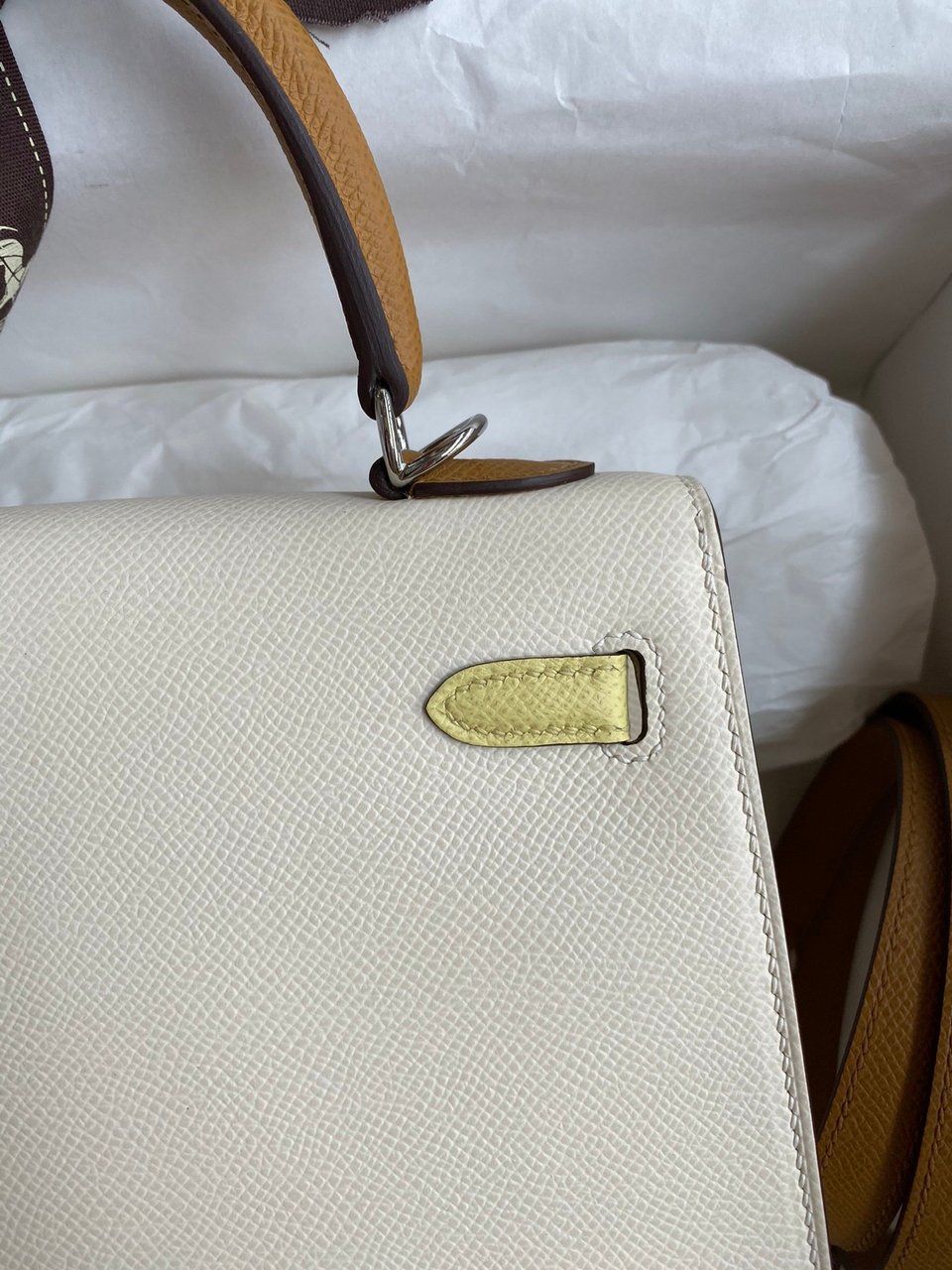 Hermes Kelly 25 Bag In Off White Epsom Leather For Women 25cm/10in view 6