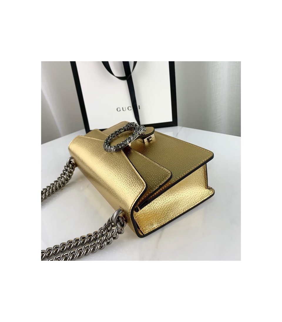 Gucci Dionysus Small Shoulder Bag in Gold Lame Leather view 12