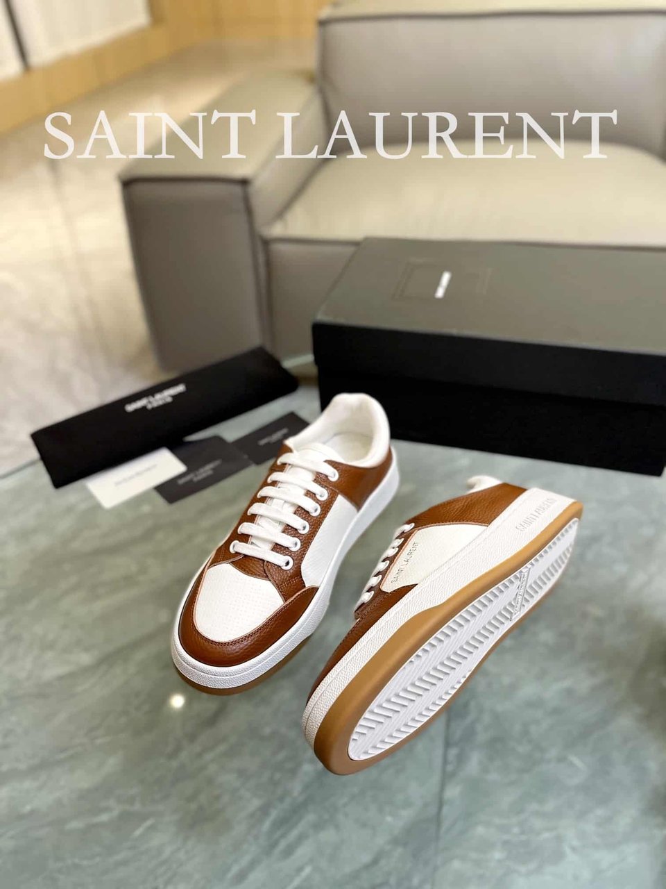 Saint Laurent Perforated Leather Sneakers Brown view 5