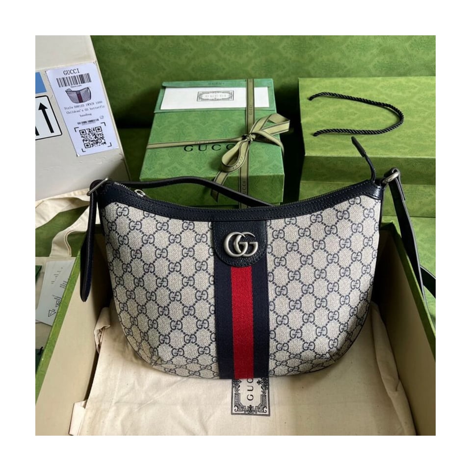 Gucci Ophidia GG Small Shoulder Bag in Blue 30cm/11.8in view 3