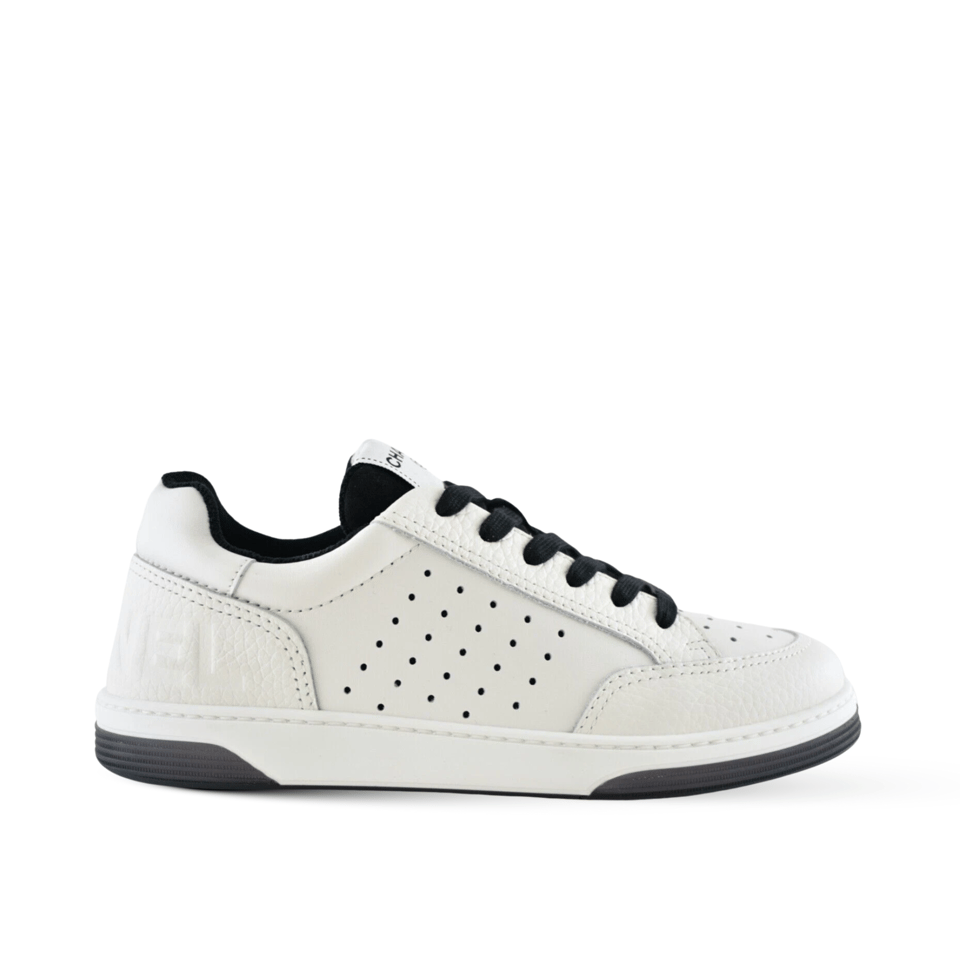Chanel White/Black Leather Logo Sneakers