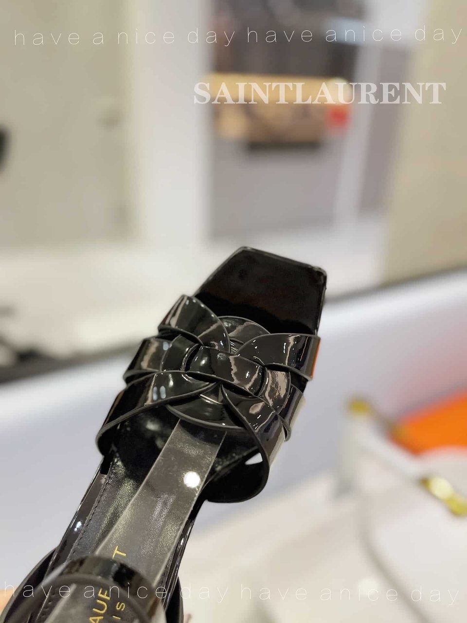 Saint Laurent Tribute Platform Sandals In Patent Leather Black view 10