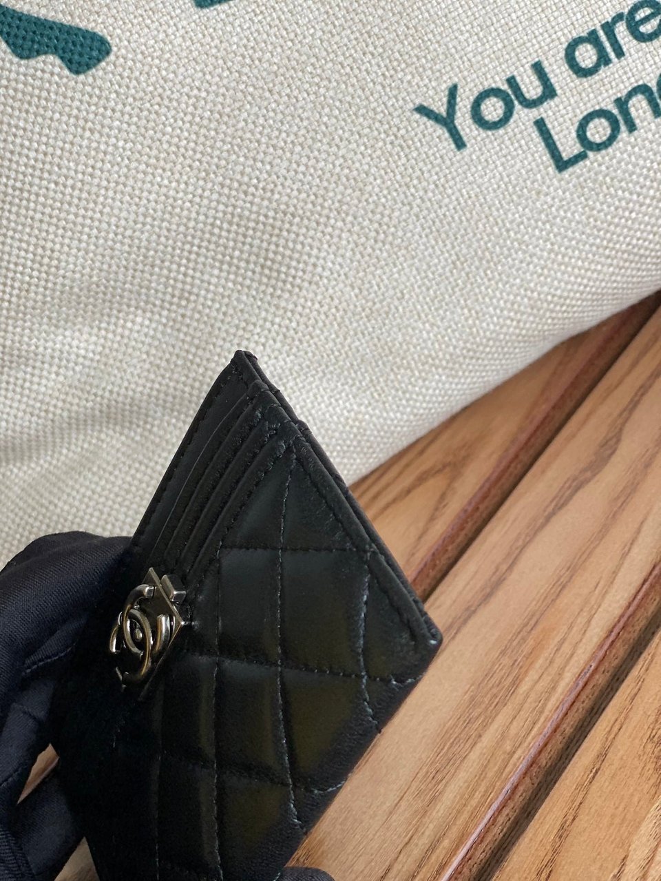 Chanel Boy 11Cm Card Holder Black Lambskin Silver Hardware view 5