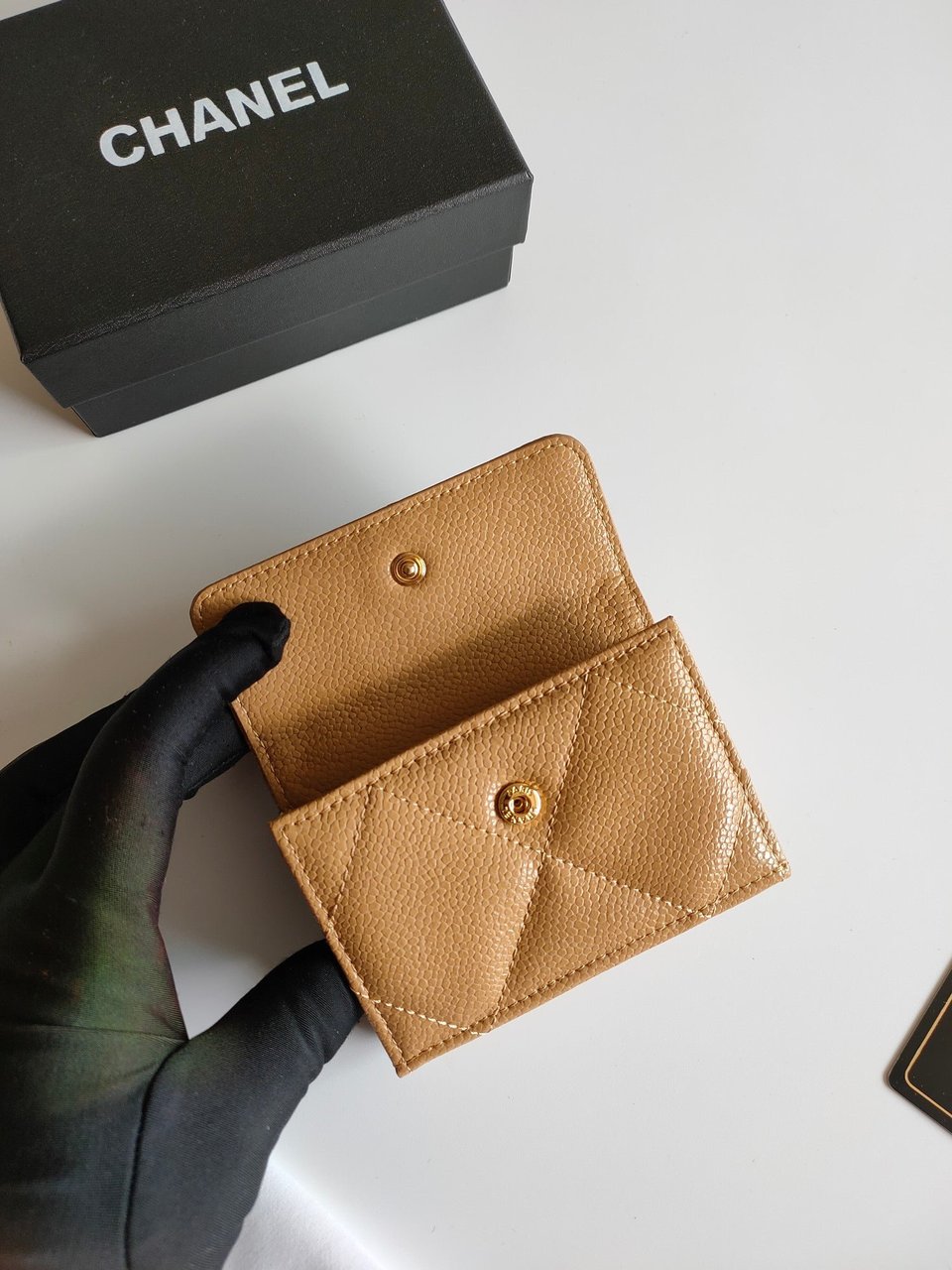 Chanel Trifold Purse 12 Amber Grained Calfskin Gold Icon view 5