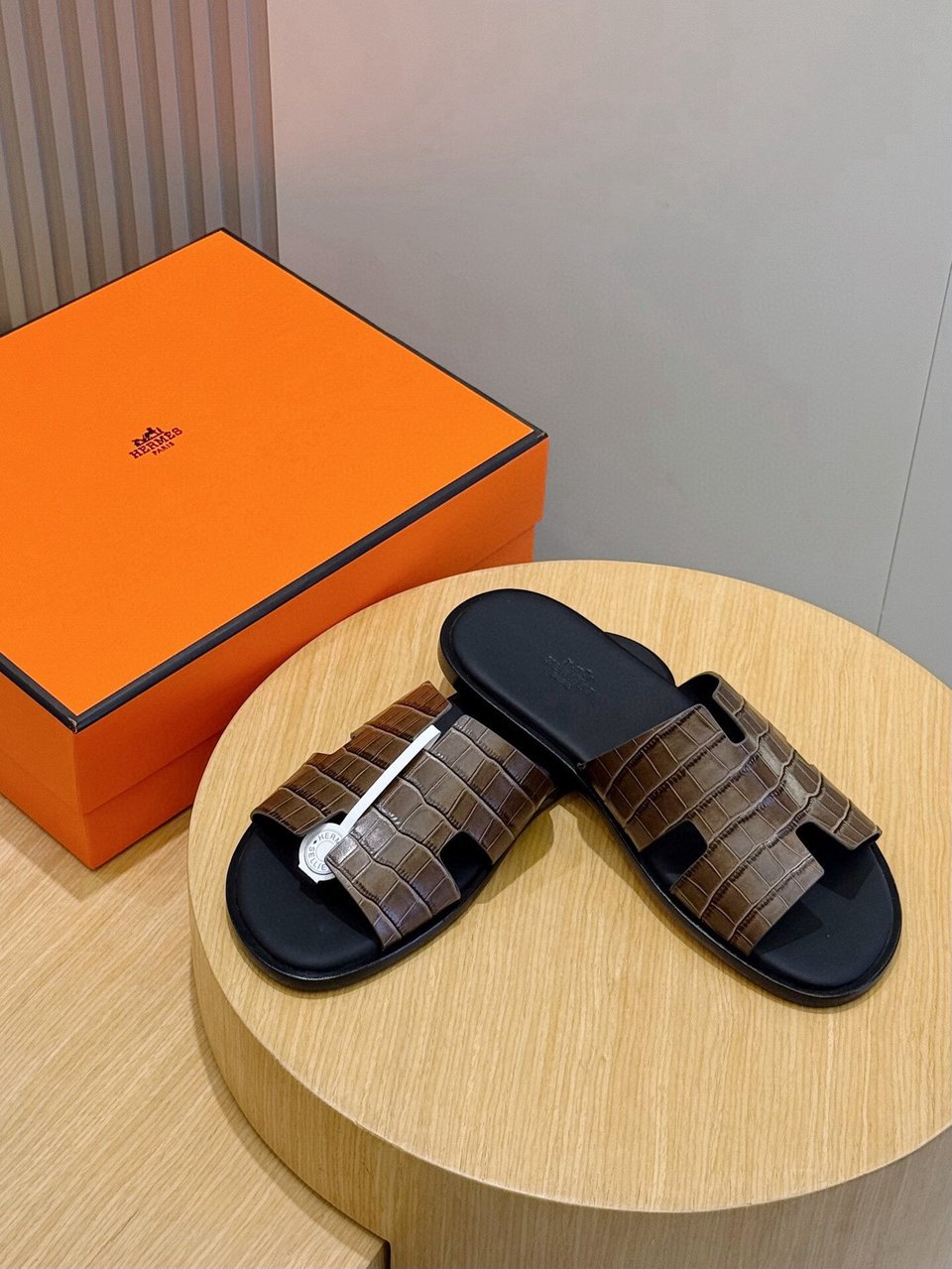 Hermès Brown Crocodile Oran Sandals- Shoes for Men view 3