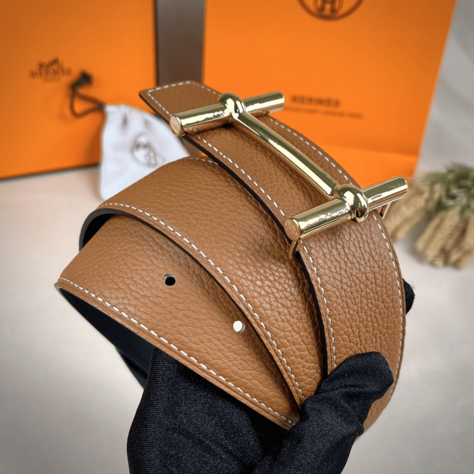 Hermes H Togo Leather Double-Sided Gold Buckle 38mm Belt For Men view 4