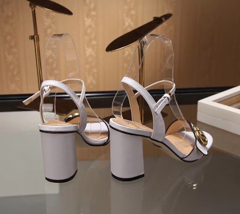 Gucci Leather Mid Heel Sandal White view 6