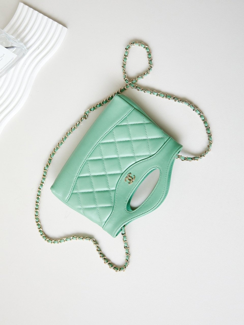 Chanel 24S31 Nano Shopping Bag 17.5Cm Light Green Lambskin Gold Hardware view 5