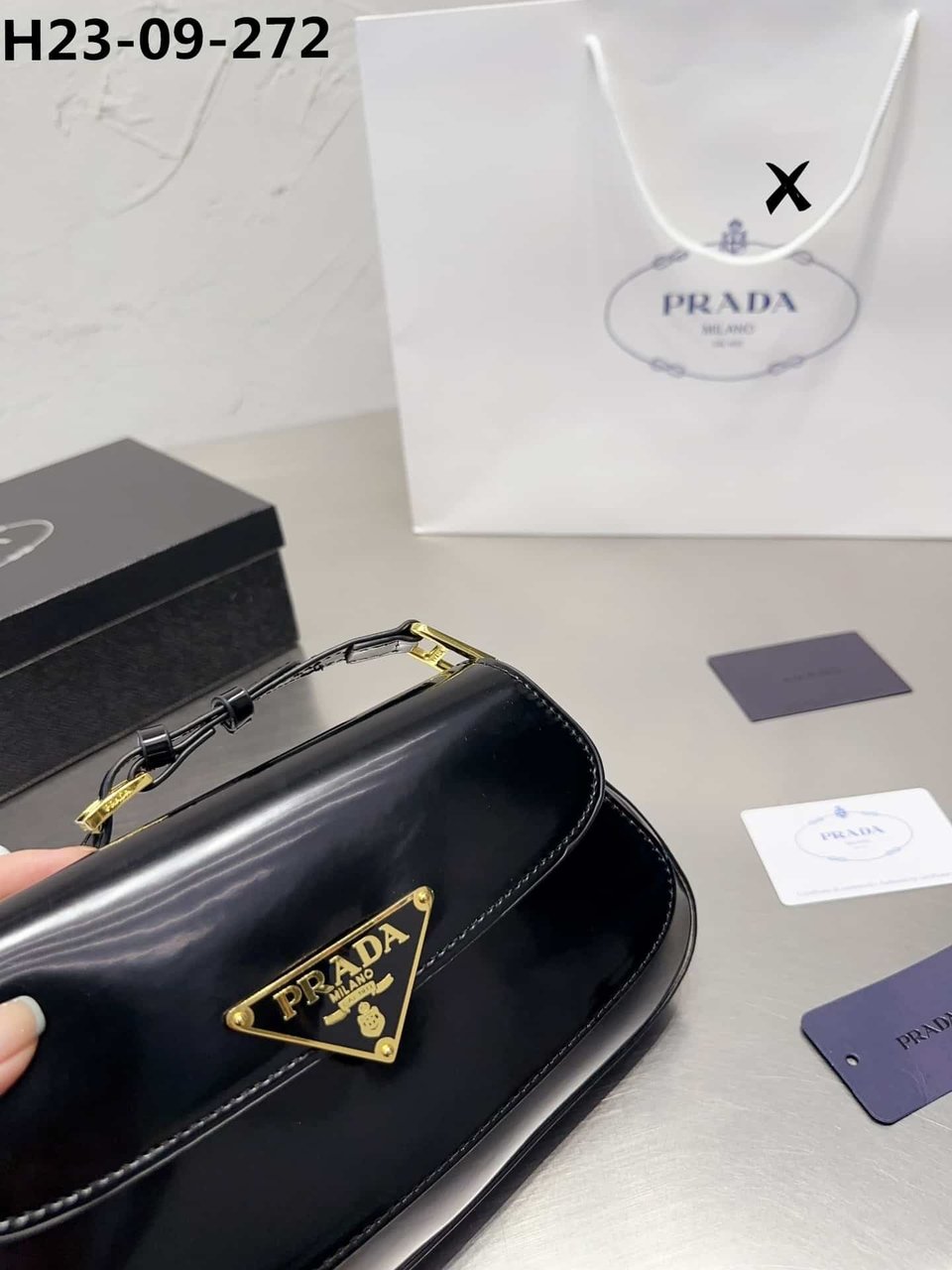 Prada Brushed Leather Bag Black 27Cm view 5