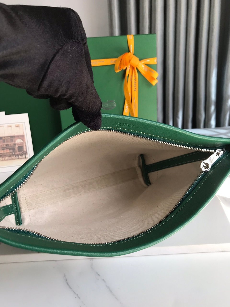 Goyard Conti Pouch 24 Cm Green Lambskin And Goyardine Canvas view 6