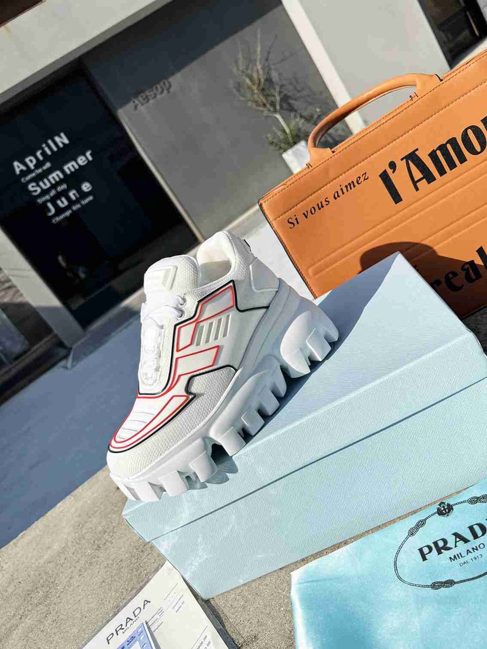 Prada Cloudbust Thunder Sneakers With White And Red 2Eg2933Lgnf0009 view 7