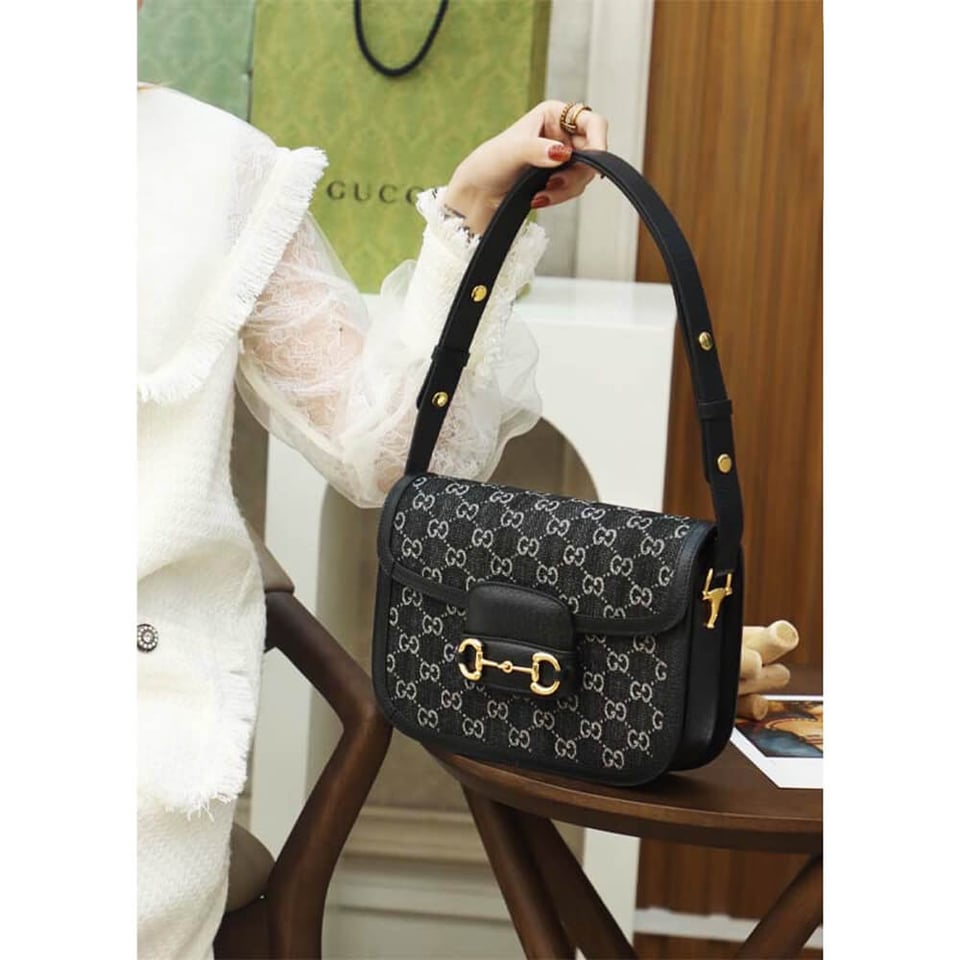 Gucci Horsebit 1955 Denim Shoulder Bag Black view 5