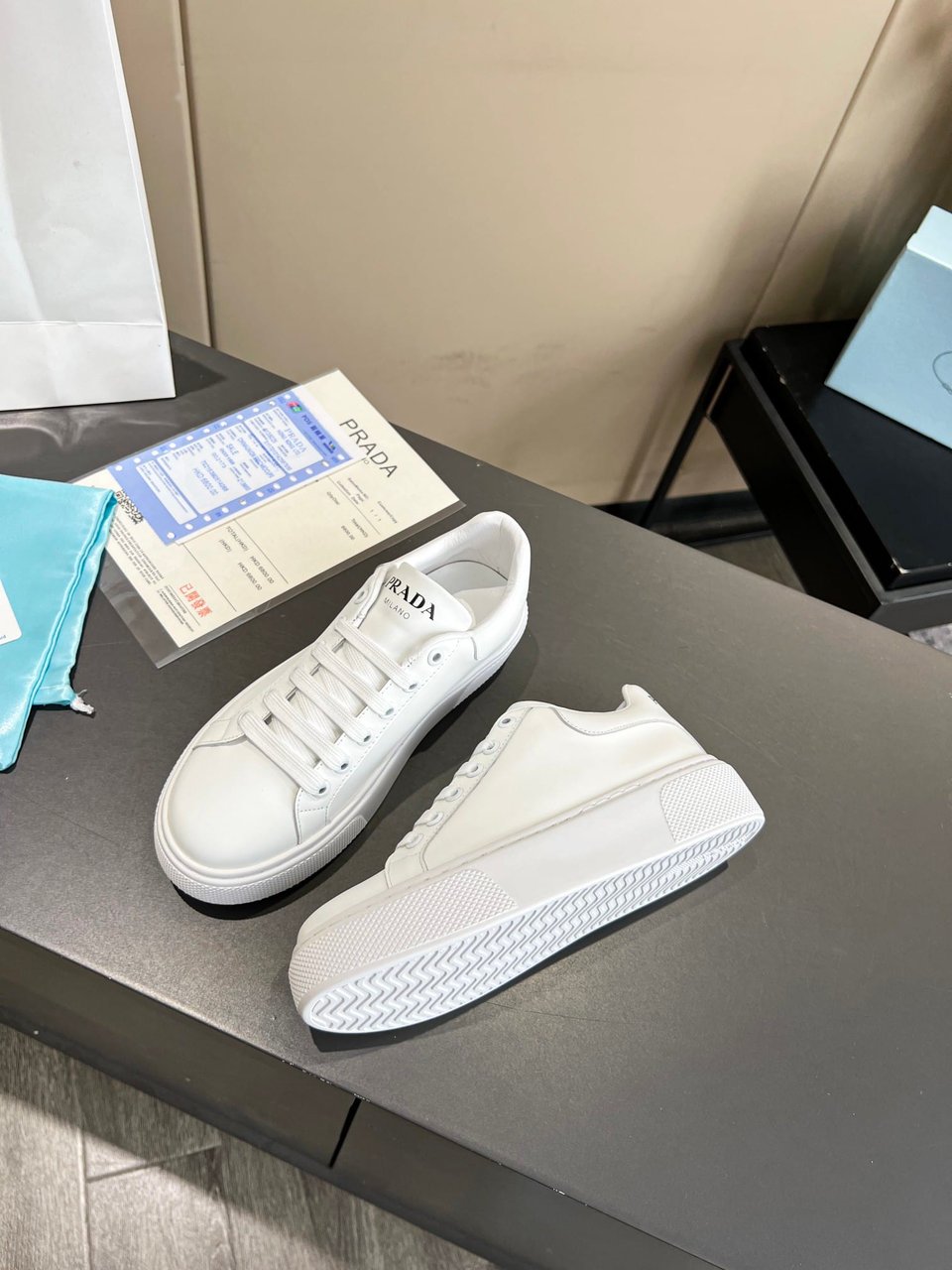 Prada Sneakers In White Leather With White view 4