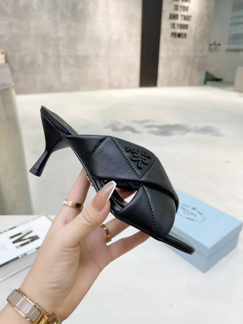 Prada Black Quilted Leather Mule view 6