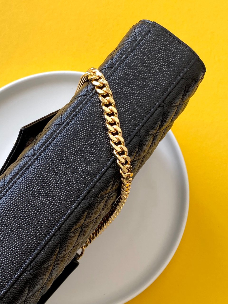 Saint Laurent Envelope Medium Chain Bag In Supple Matelasse Leather Black Gold 24Cm view 9