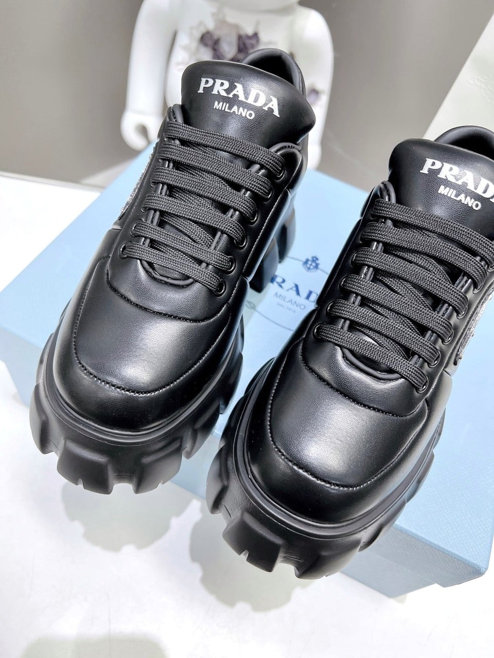 Prada Soft Padded Nappa Leather Lace Up Shoes Black 1E119N 2Dl8 F0002 F 055 view 4