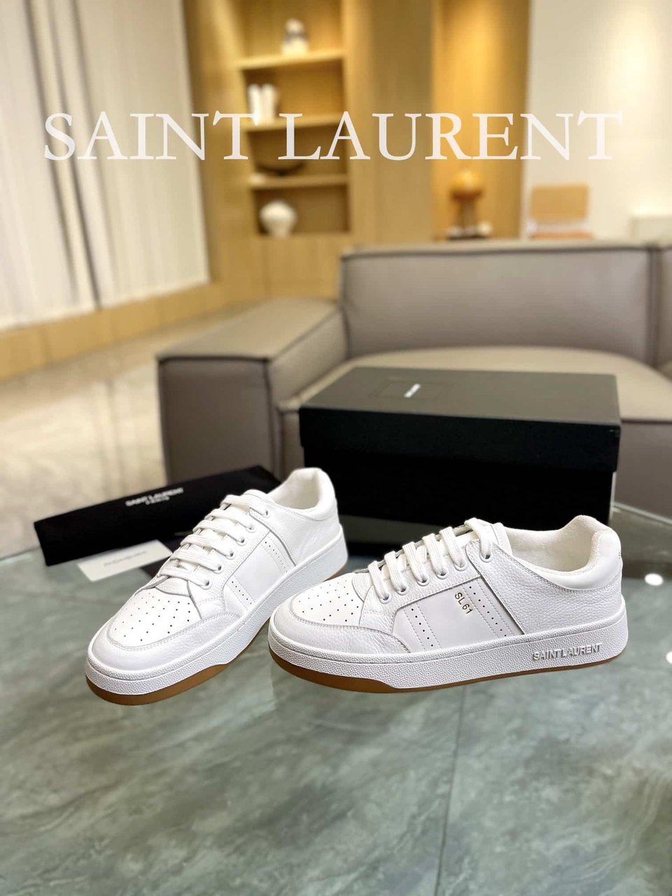 Saint Laurent Perforated Leather Sneakers White view 8
