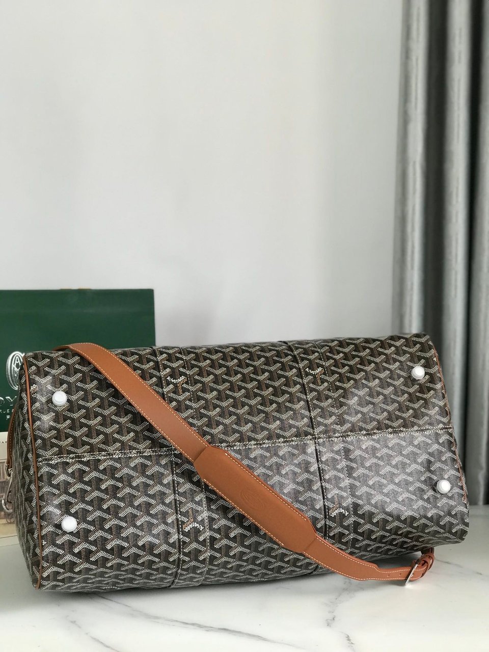 Goyard Boston 50 Bag Cm Black Goyardine Canvas And Tan Calfskin Trim view 3