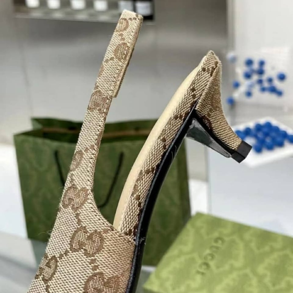 Gucci Women’S Gg Canvas Slingback Pump Beige And Ebony Original Gg Canvas 782627 2Hk80 9763 view 6