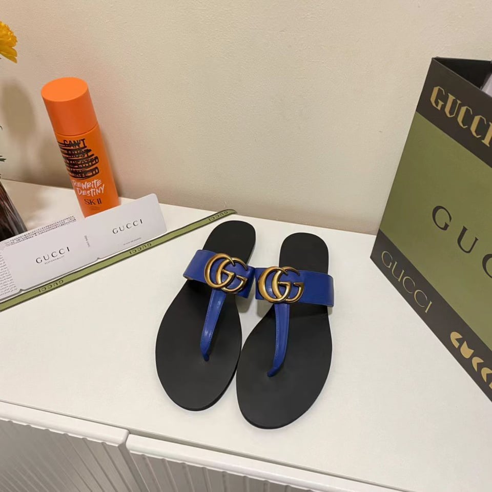 Gucci Double G Thong Leather Blue view 4