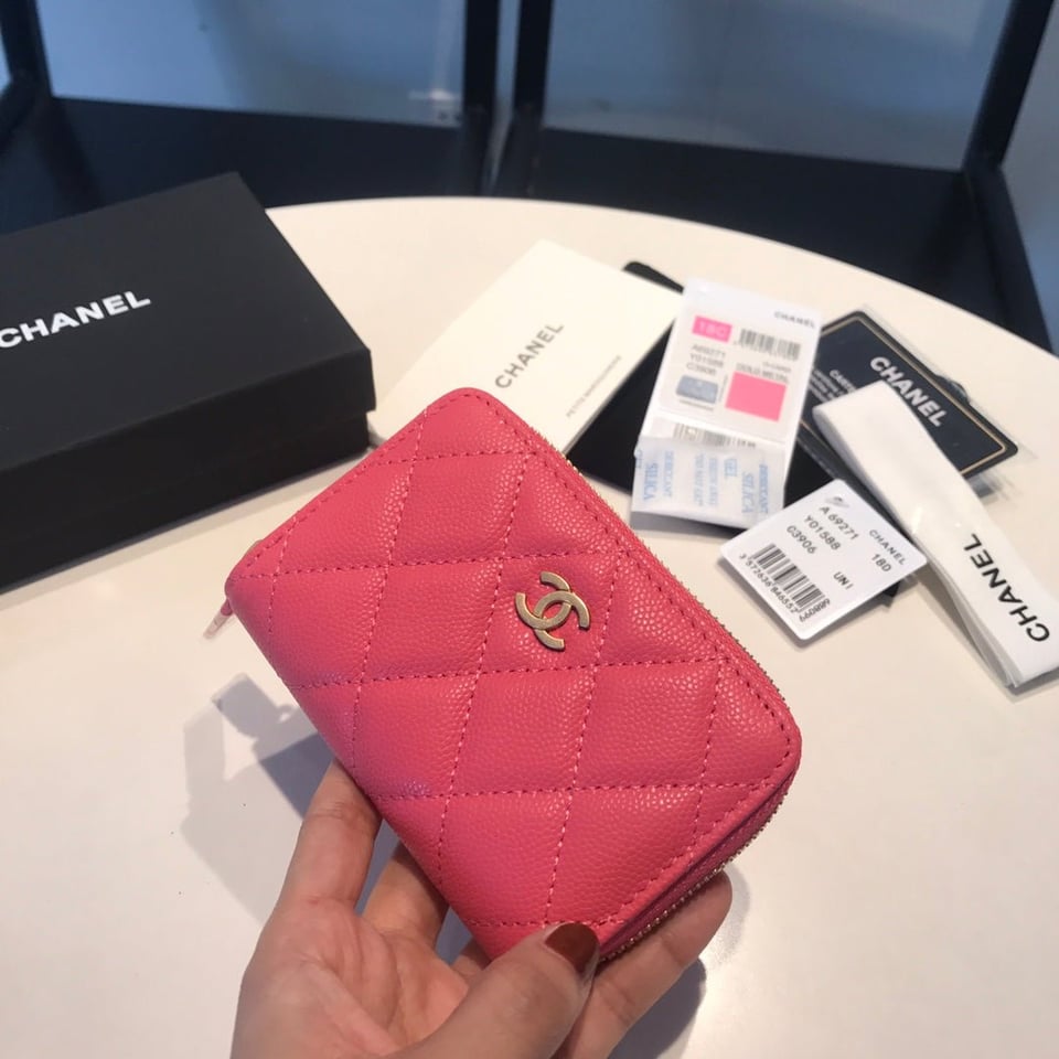 Chanel Zipped Coin Basic Purse 11 Red Pink Calfskin Gold Icon view 8