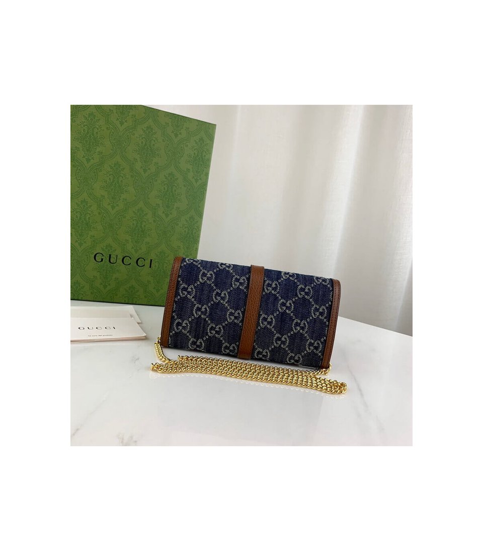 Gucci Jackie 1961 Chain Wallet in Blue Denim 19cm view 7