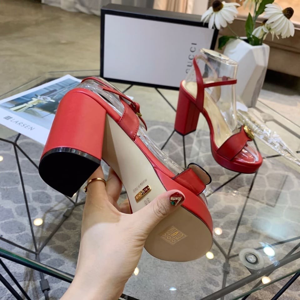 Gucci Gg Leather Heeled Sandal Red view 7