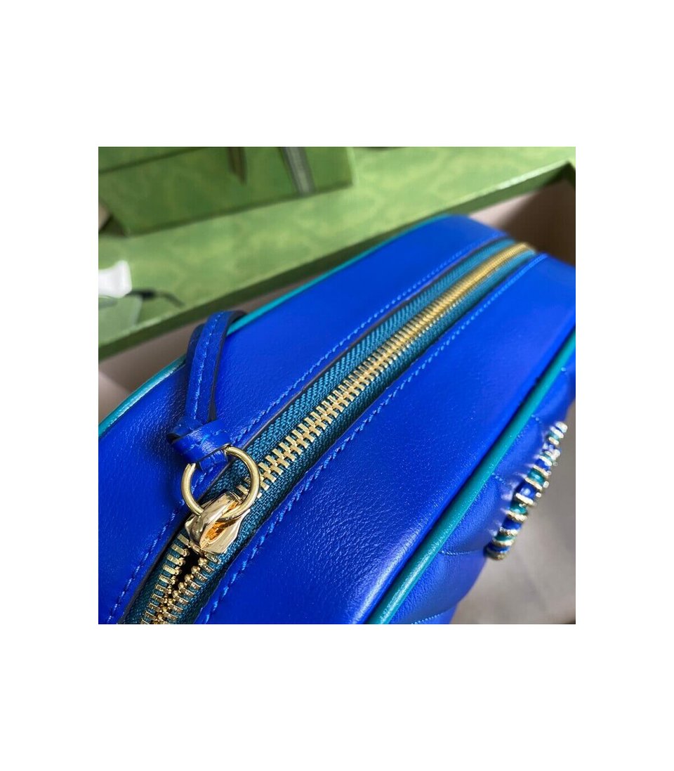 Gucci GG Marmont Small Shoulder Bag Blue and Emerald Leather view 8