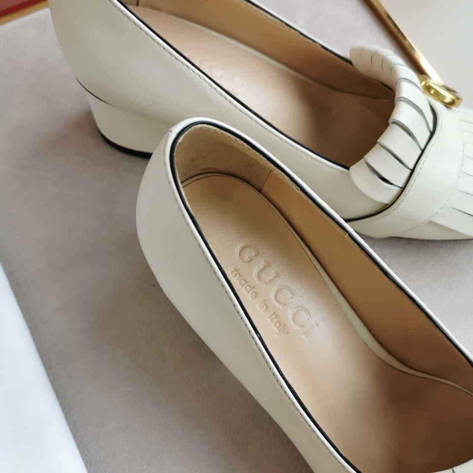 Gucci Wmns White Leather Mid-Heel Pump view 9