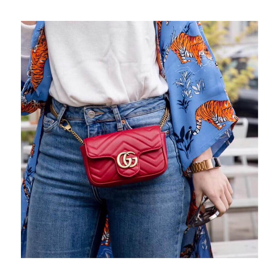 Gucci GG Marmont Matelasse Chevron Leather Super Mini Bag Red view 3
