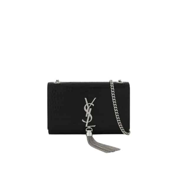 Saint Laurent Kate Small Chain Bag With Tassel In Shiny Leather Black