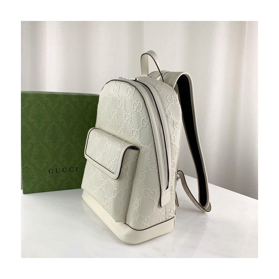 Gucci GG Embossed Backpack in White Leather view 6