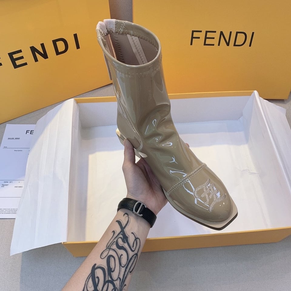 Fendi Buckle Boots Square Heel Light Brown view 6