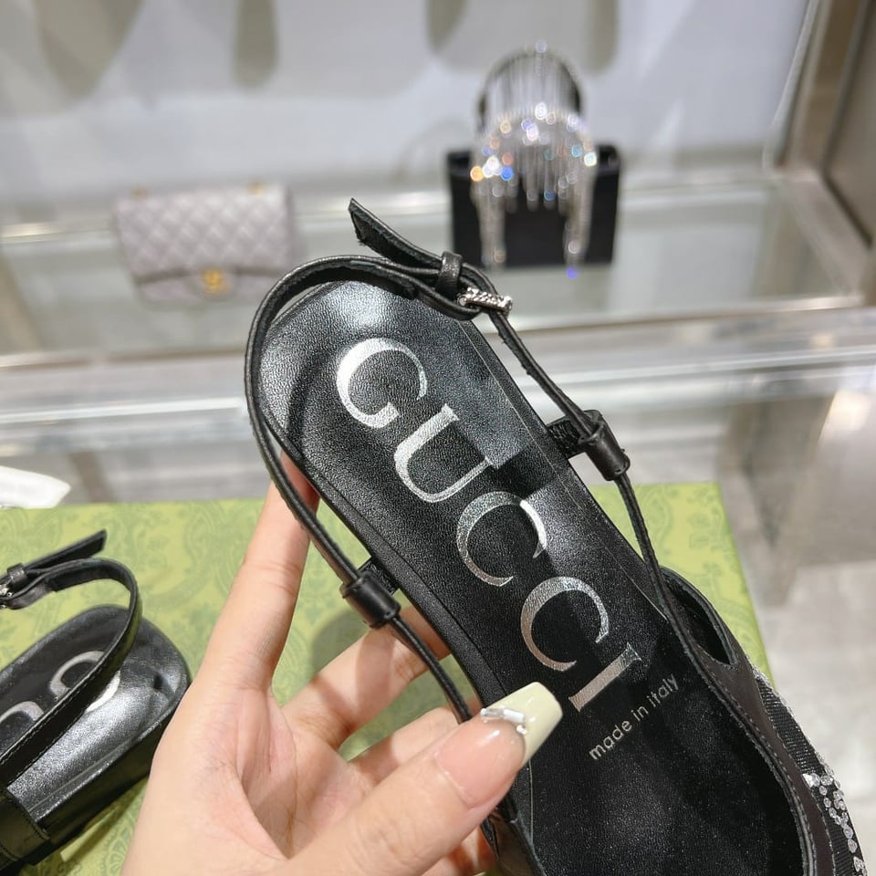 Gucci Gg Embellished Slingback Flats Black view 7
