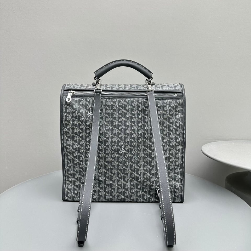 Goyard Leger Backpack 37 Cm Gray Goyardine Canvas With Calfskin Trim view 3
