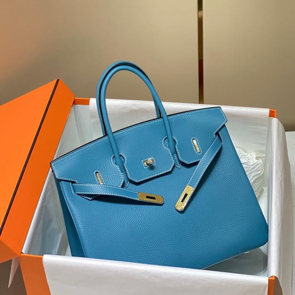 Hermes Birkin 35Cm Bag Cerulean Togo Gold Hardware view 2
