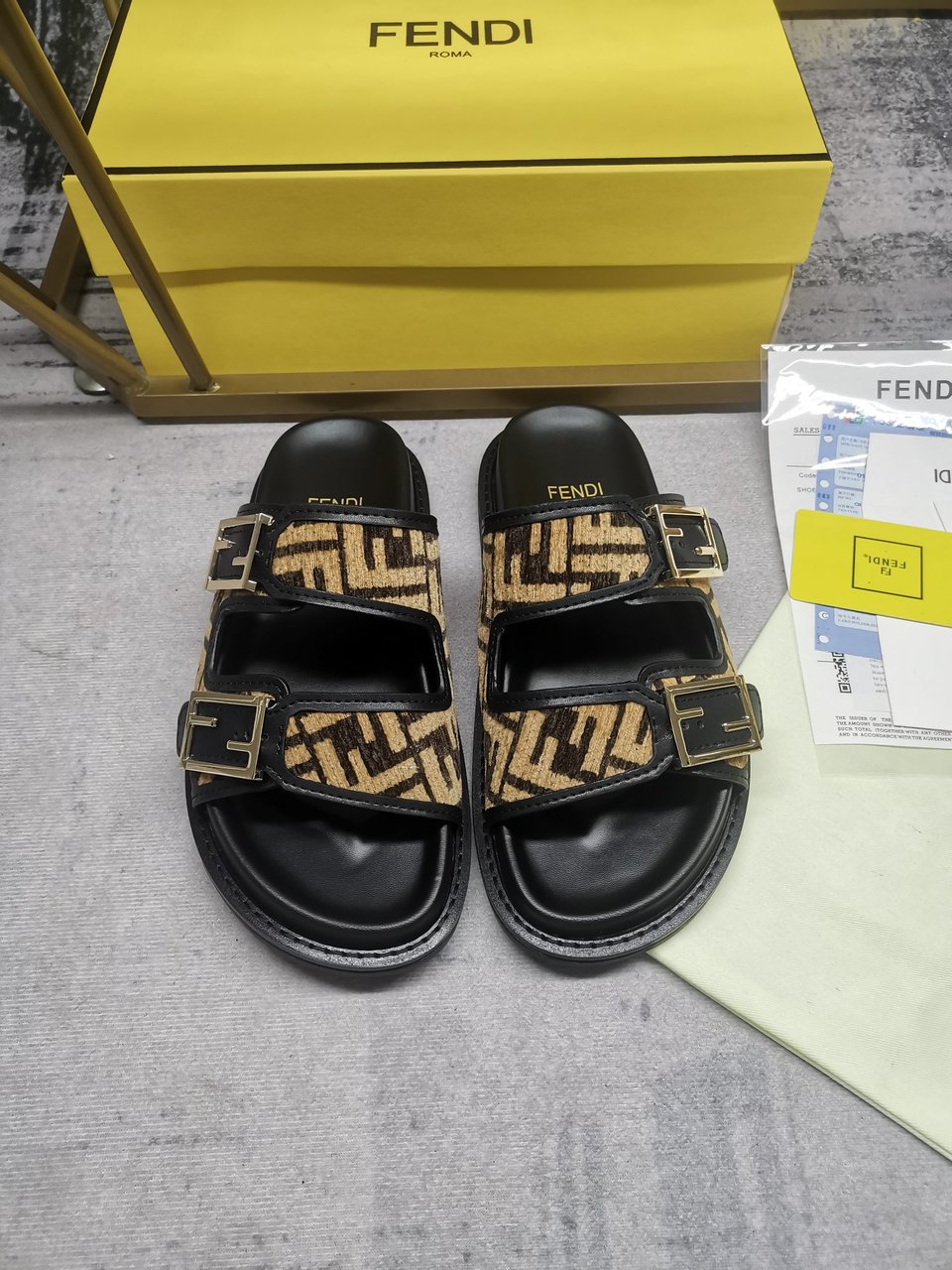 Fendi Feel Ff Fabric Slides Black view 5