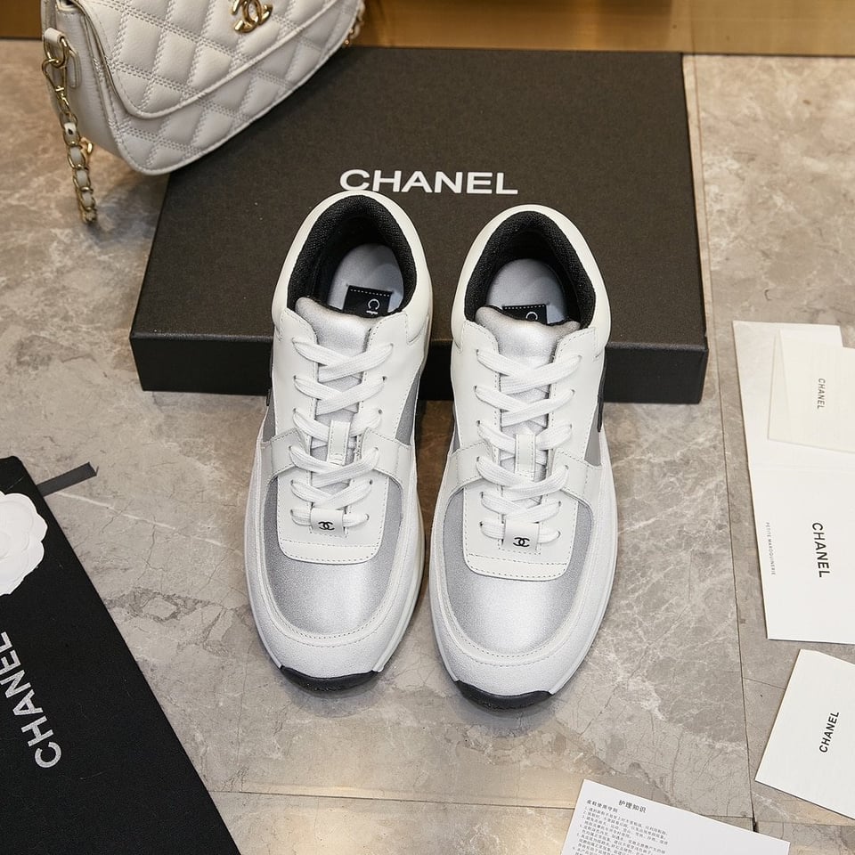 Chanel Suede And Leather Cc Low Top Sneakers White Black view 6