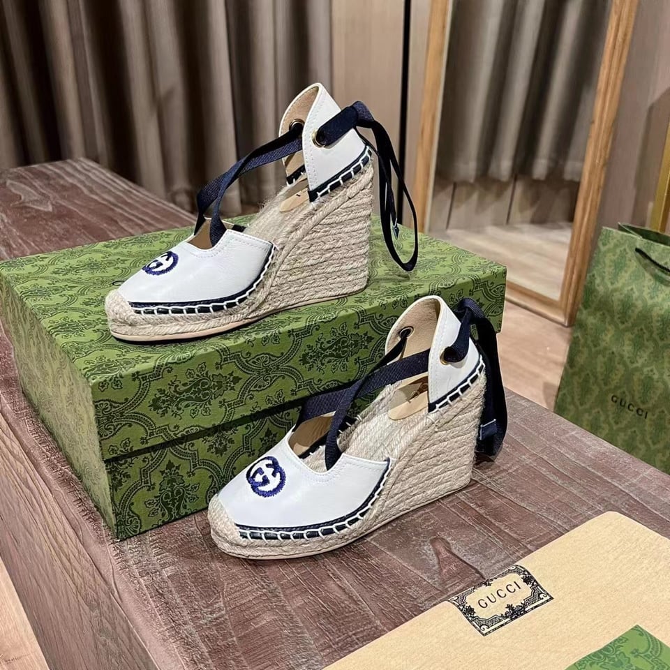 Gucci Gg Canvas Wedge Espadrilles White view 4