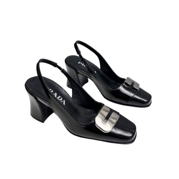 Prada Leather Slingback Pumps Black view 2