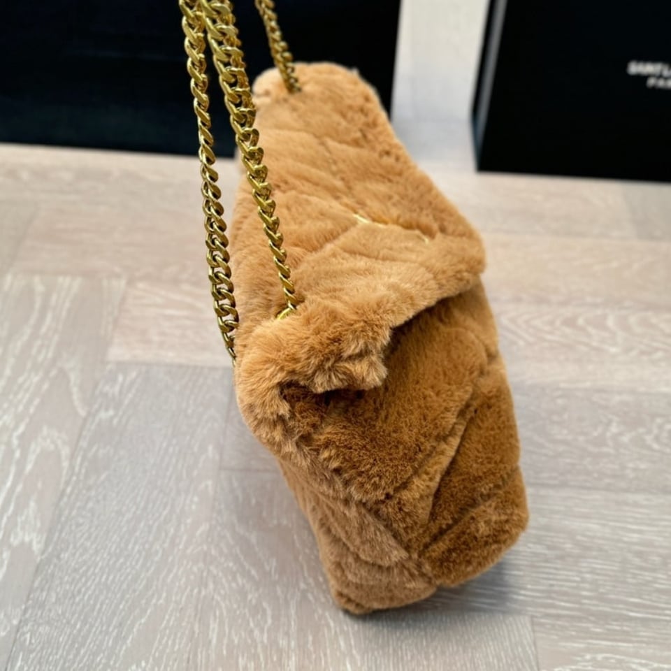 Saint Laurent Puffer Bag In Shearling Brown 28Cm view 3