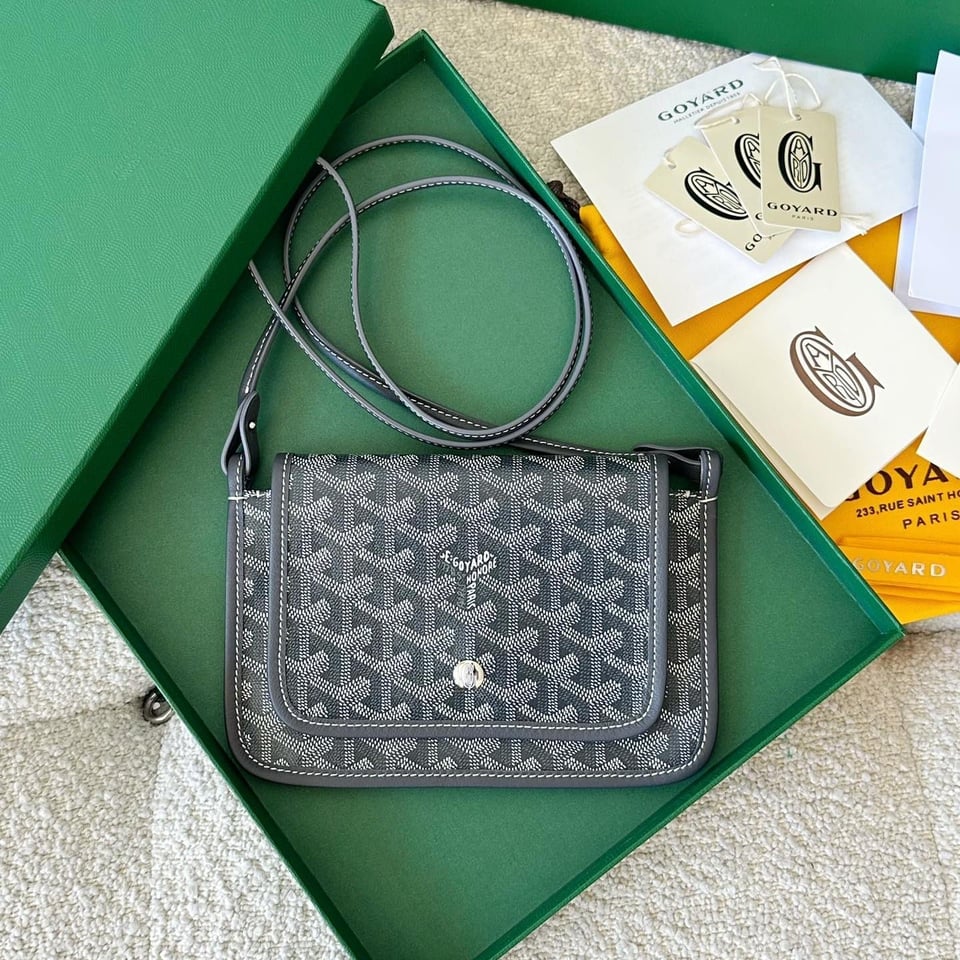 Goyard Plumet Pocket Wallet 20 Cm Grey Black Goyardine Canvas And Lambskin Trim view 2