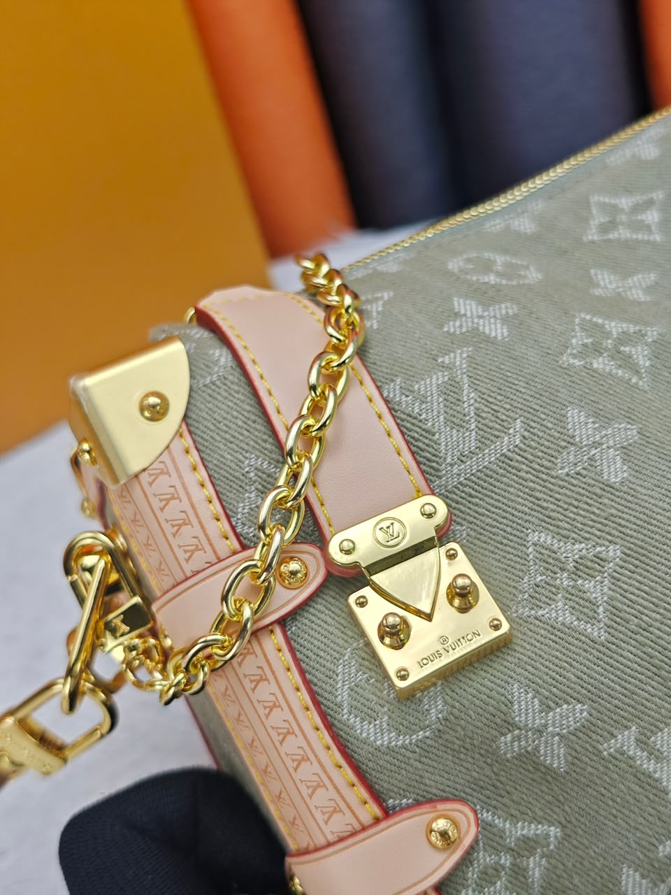 Louis Vuitton East West MM Side Trunk Bag Khaki Denim 28cm M27451 view 10