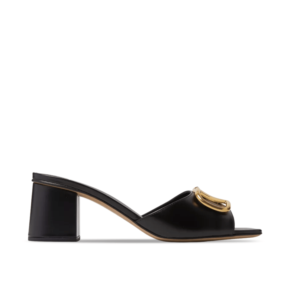 Valentino Vlogo Signature Square Toe Middle Heel Black Slide Sandal view 2